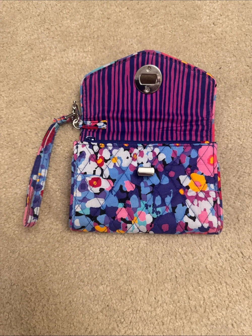 Vera Bradley Purple Floral Quilted Wristlet with Multicolor Accents